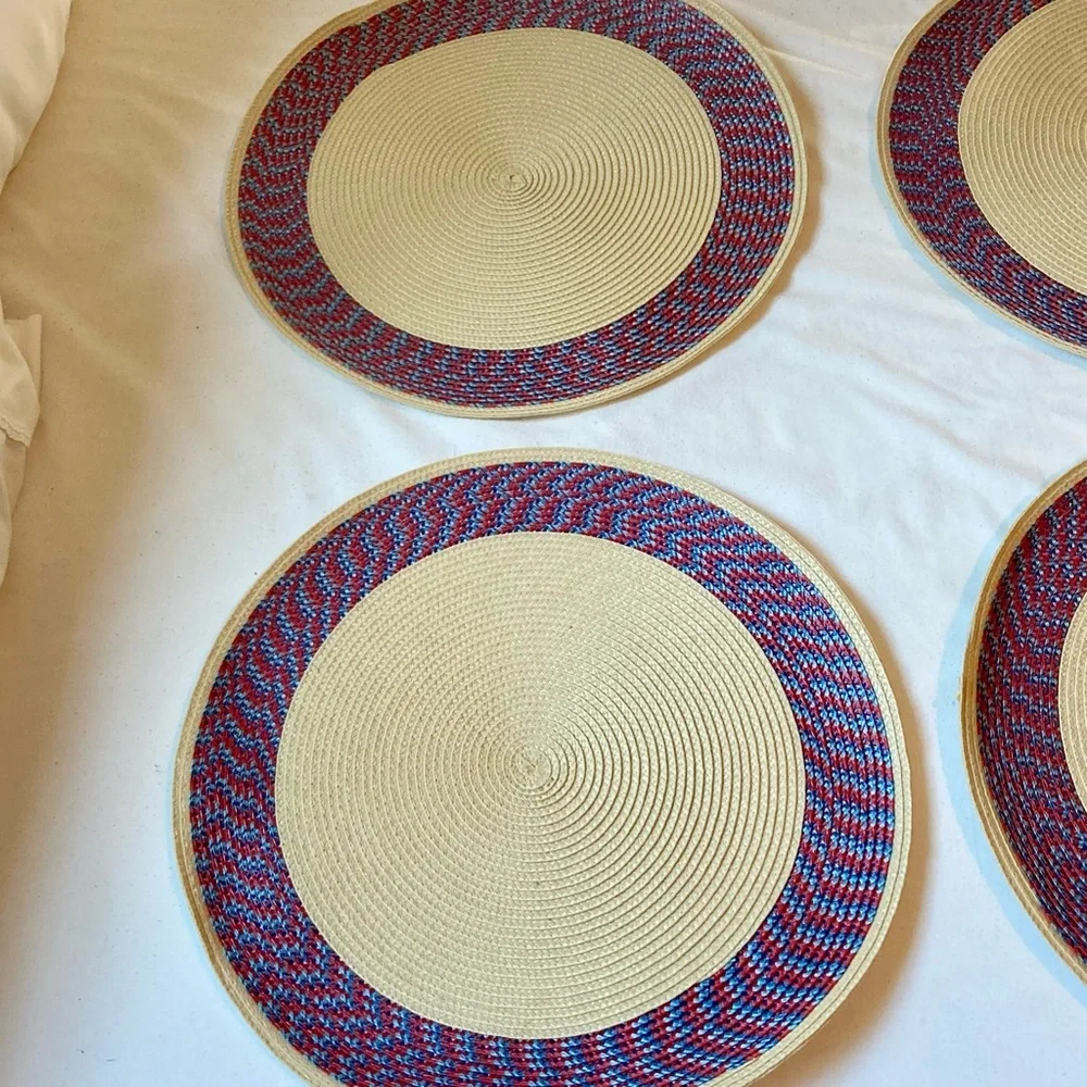SONOMA Round Braided Placemats  Set of 6 Red and Blue Colorful 15